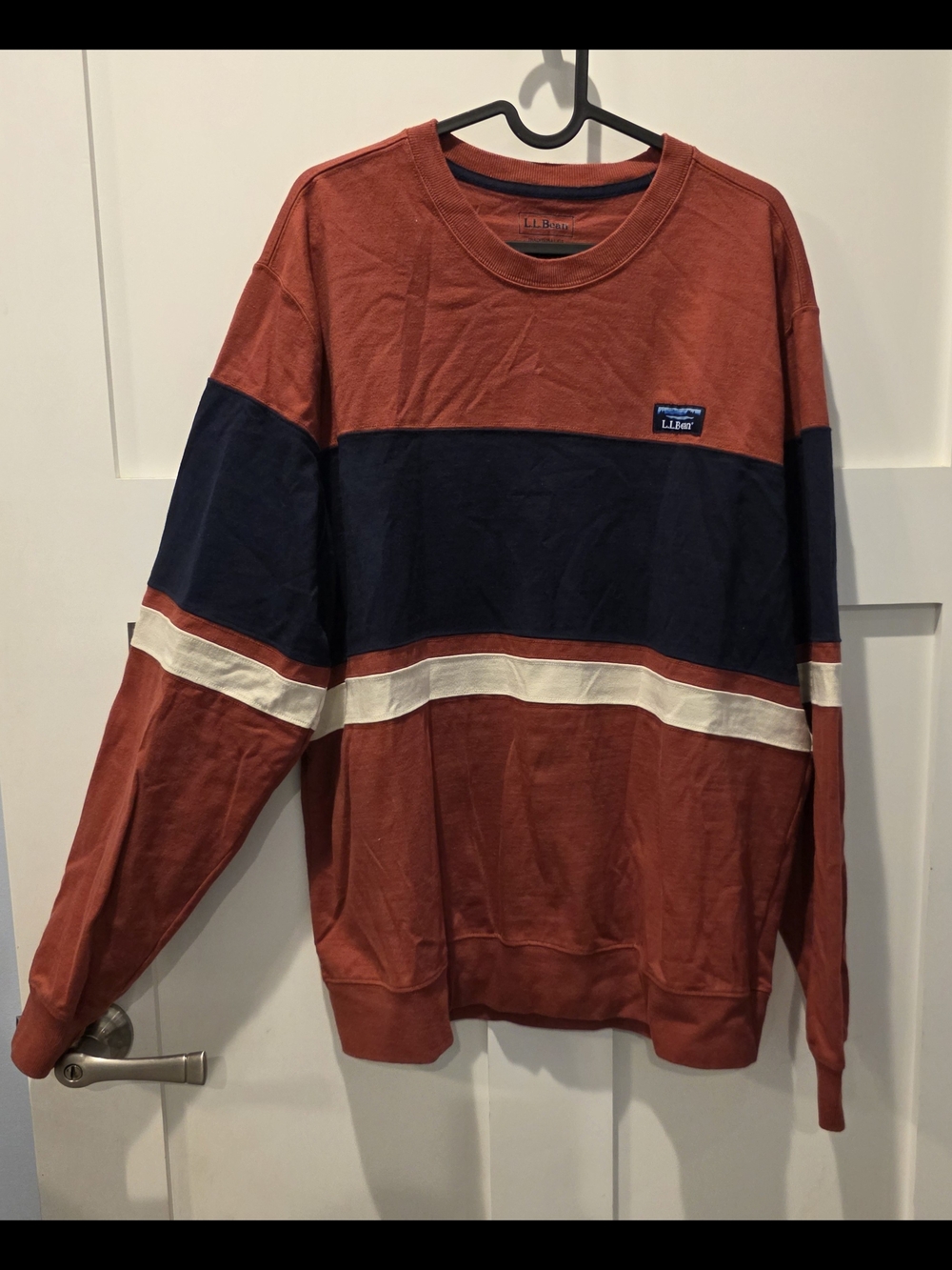 L.L. Bean Men's Colorblock Crewneck Sweatshirt Size L Rust blue Gorpcore 90s - Picture 1 of 5